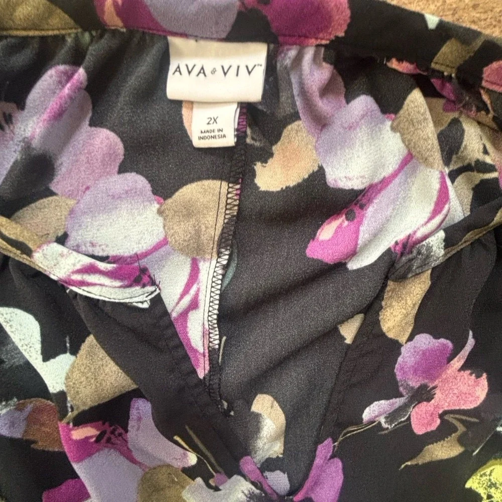 Ava‎ & Viv 2X blouse black floral shirt long sleeve womens top - Picture 7 of 9